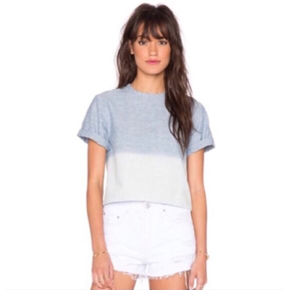 Rag & Bone Grimsby Ombré Short Sleeve Chambray Blue Top Exposed Back Zipper - Picture 1 of 11